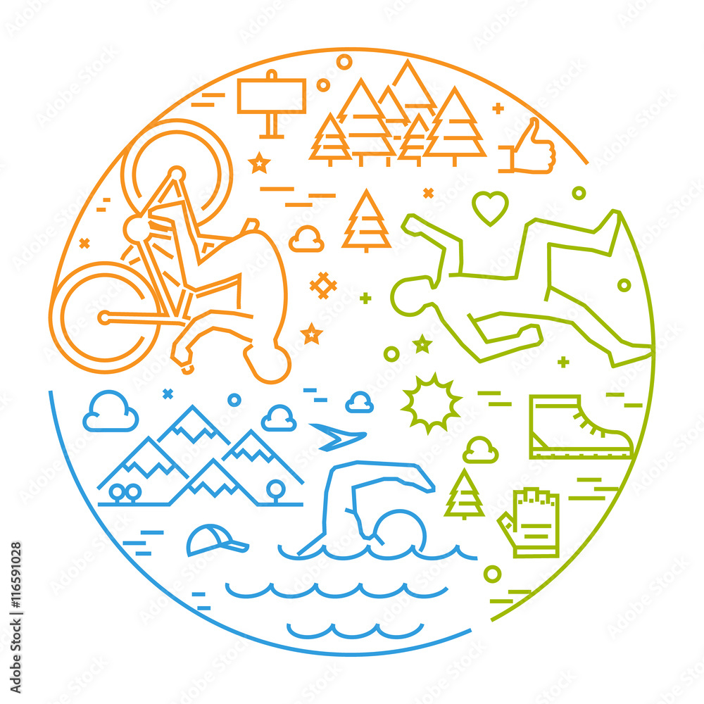 Fototapeta premium Vector line round concept triathlon for web