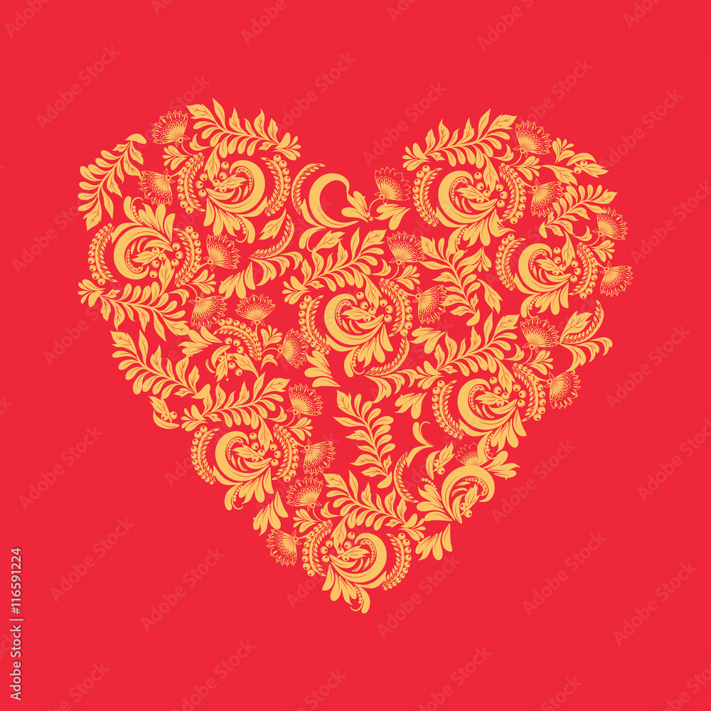 Floral background in heart shape decorative  ornaments