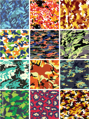 Colorful camouflage vector seamless pattern collection