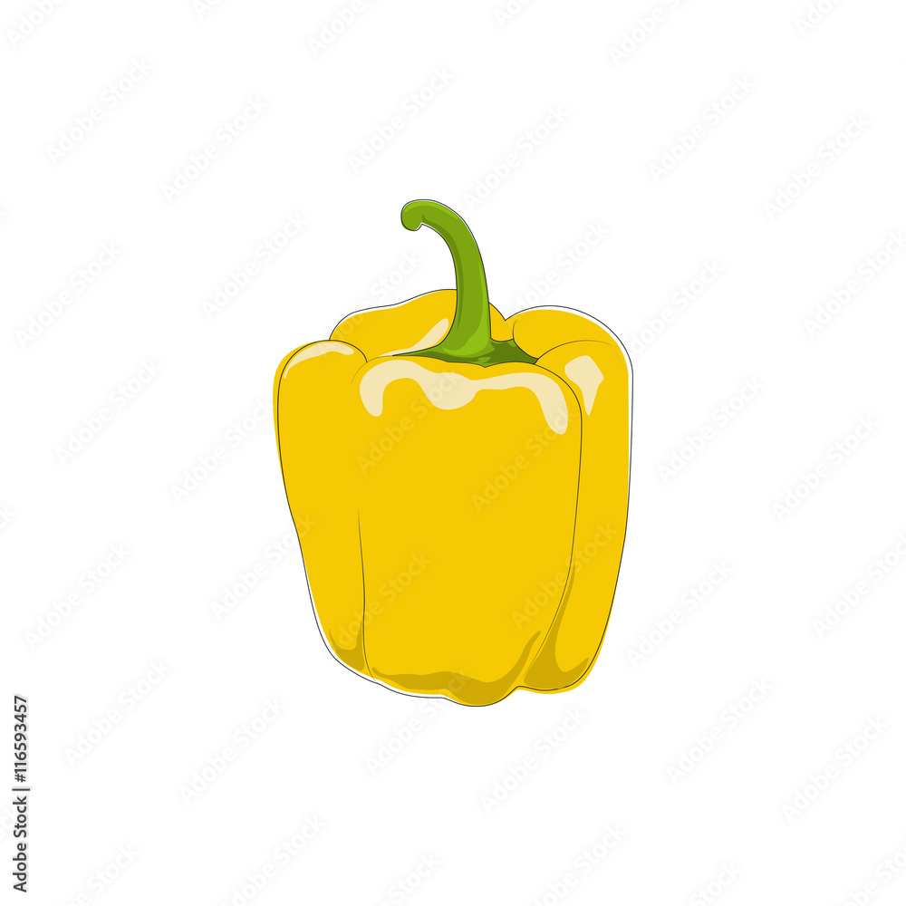 Yellow Bell Pepper Standing Isolated on White Background, Vegetables Sweet Pepper, Capsicum, Vector Illustration Yellow Bell Pepper Standing Isolated on White Background, Vegetables Sweet Pepper, Capsicum, Vector Illustration