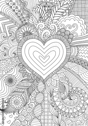 Zendoodle design of heart shape on abstract line art background design for background,wedding card,design element and adult coloring book for anti stress - Stock Vector

