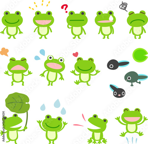 カエルのキャラクターのイラストセット