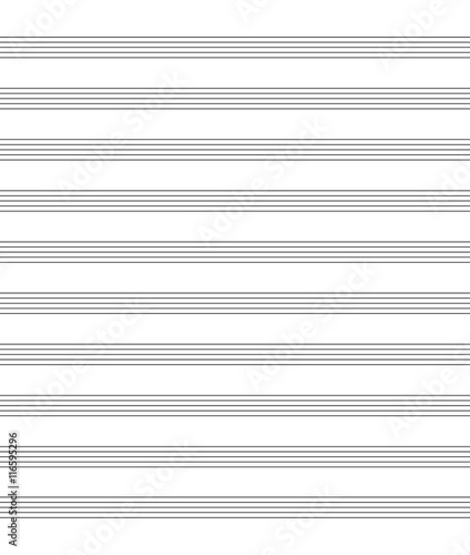Empty Music stave blank note. Notebook for musical notes. Vector illustration isolated on white background. 