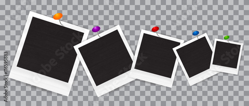 Old empty realistic photo frame with transparent shadow on checkered background. Border to family album. Vector illustration for your design and business.