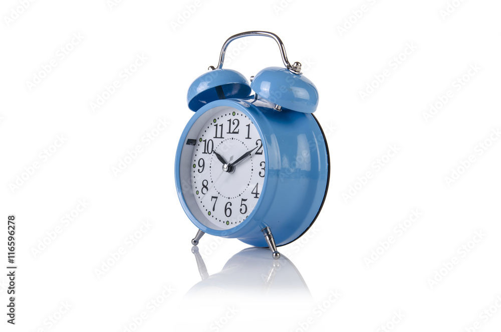 Alarm clock in time concept isolated on white Alarm clock in time concept isolated on white