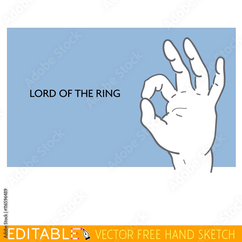 Hand with a gesture ok. Editable vector card in free hands style.