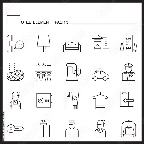 Hotel Element Line Icon Set 3.Mono pack.Graphic vector logo set.