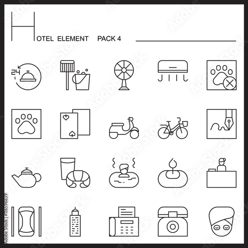 Hotel Element Line Icon Set4.Mono pack.Graphic vector logo set.