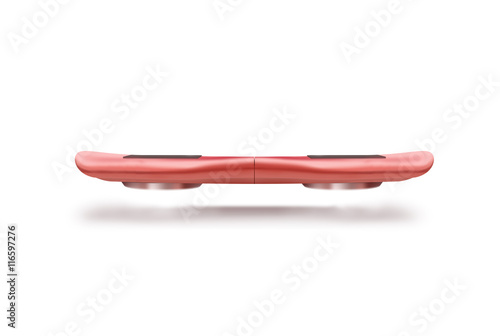 Red hover board scooter isolated, clipping path, 3d illustration. Smart hoverboard movie scoter. No wheel futuristic transport device. Future transportation technology. driver. Antigravity levitation