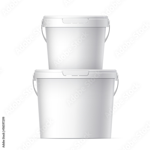 Cool Realistic White plastic bucket. Vector