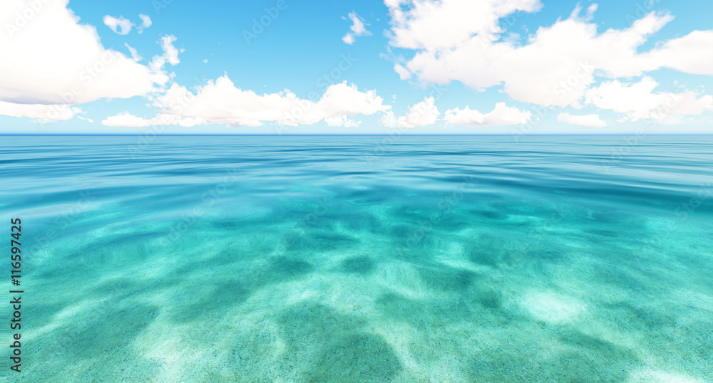 Tropical sea sky clouds blue 3D rendering Tropical sea sky clouds blue 3D rendering