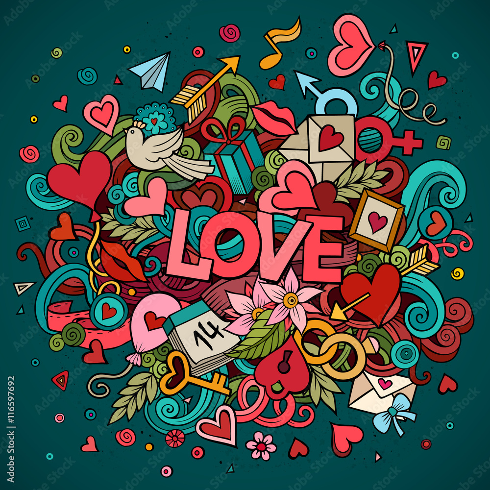 Cartoon vector hand drawn Doodle Love illustration