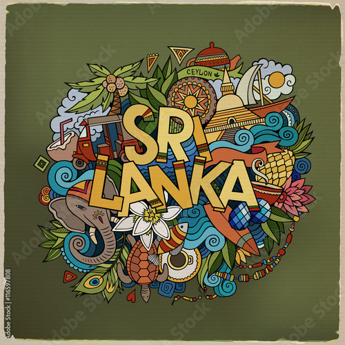 Sri Lanka hand lettering and doodles elements