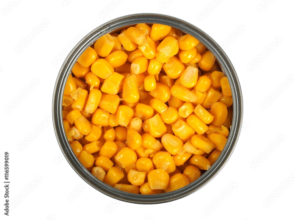 Canned corn on white Canned corn on white