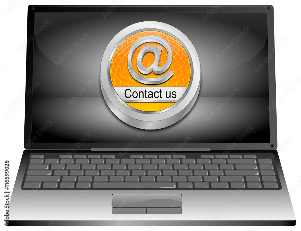 Laptop Computer with Contact us Button - 3D illustration Laptop Computer with Contact us Button - 3D illustration