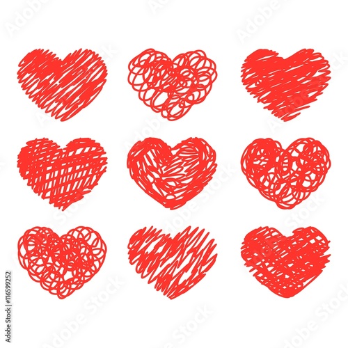 Sketched red hearts