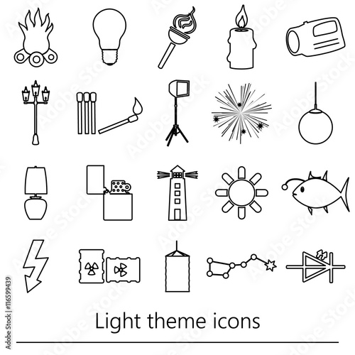 light theme modern simple black outline icons light source eps10