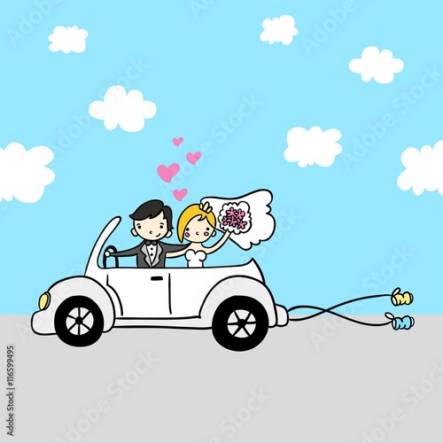 Just married cartoon couple 