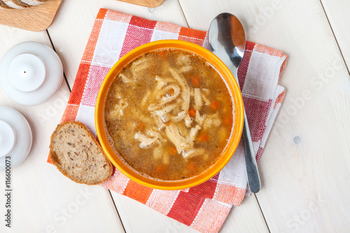 Obraz na plátně Traditional polish tripe soup with vegetables.