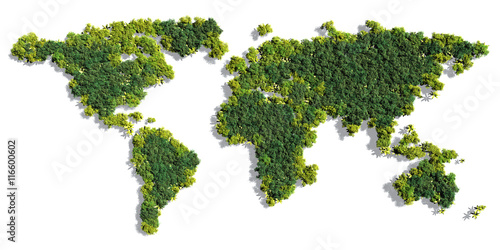 World Map made of green trees