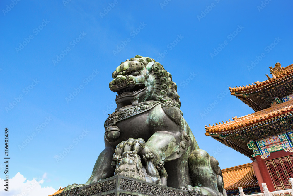 The bronze lion in the forbidden city, Beijing, China.