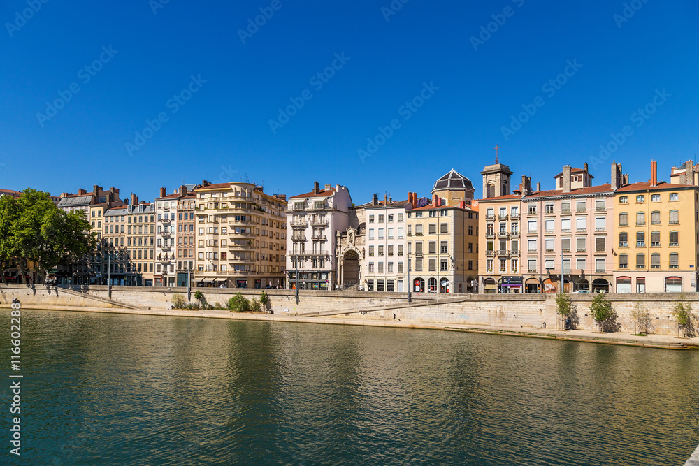 Lyon, France. The picturesque embankment of the Saone River 