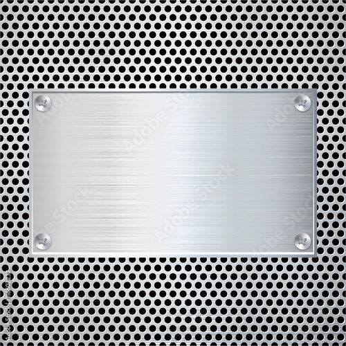 Blank metal plate on dotted texture. Vector illustration.