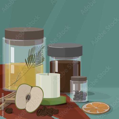 Set for spa and aromatherapy with apple , coffee and cinnamon