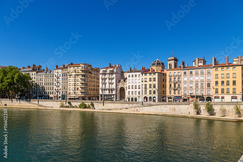 Lyon, France. The picturesque embankment of the Saone River 