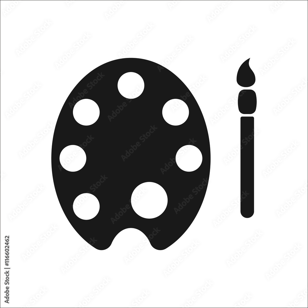 Paint brush with palette symbol simple icon on background Paint brush with palette symbol simple icon on background