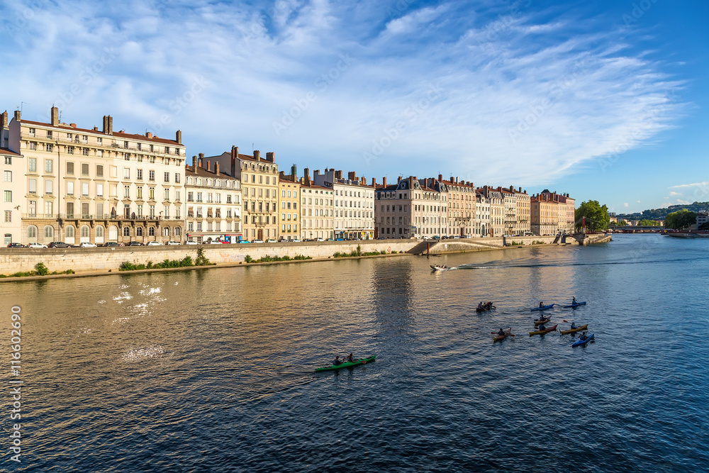 Lyon, France. The picturesque embankment of the Saone River
