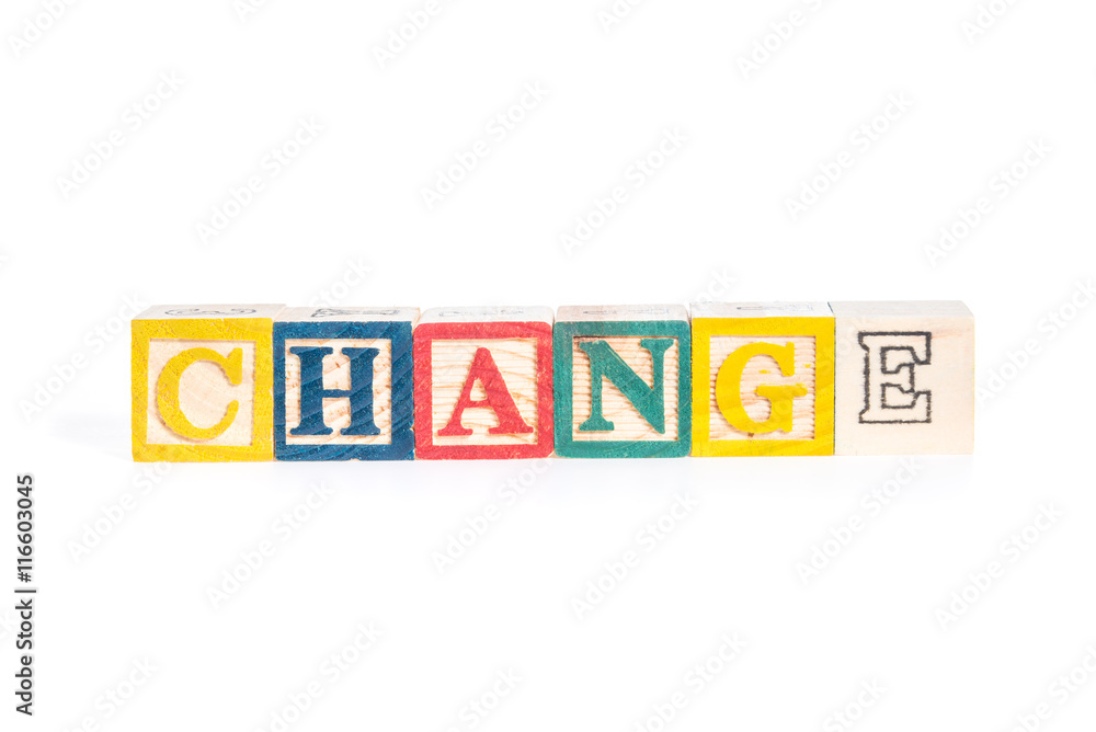 photo of a alphabet blocks spelling CHANGE isolate on white back photo of a alphabet blocks spelling CHANGE isolate on white back