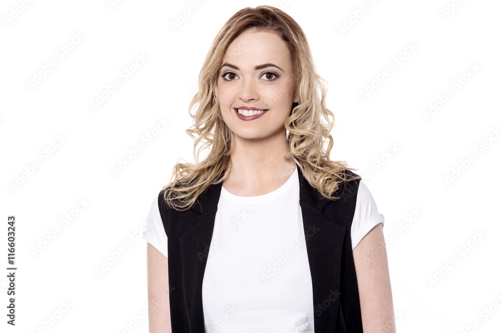 Young pretty smiling woman isolated over white Young pretty smiling woman isolated over white