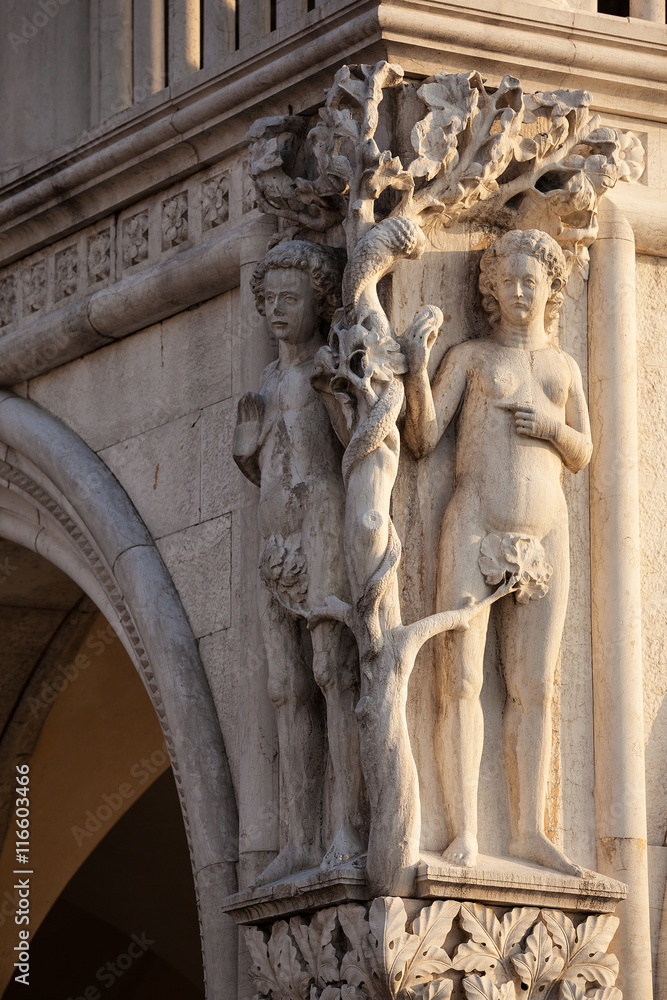 sculptures on the corner of Doge's palace. Venice. Italy.
