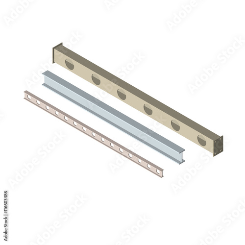 3d metal beam set. 3d isometric style.Vector illustration.
