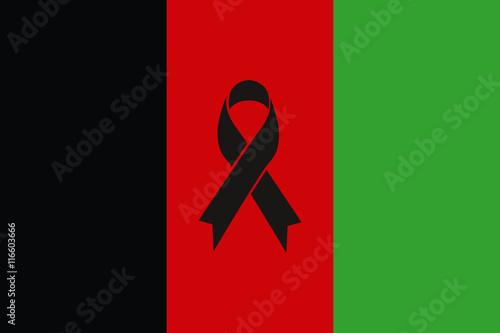 Afghanistan terror - black ribbon condolence on afghan flag vector