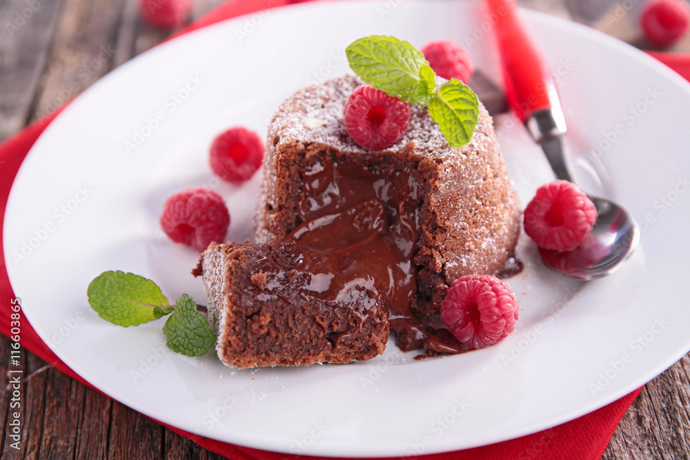 chocolate cake and raspberry