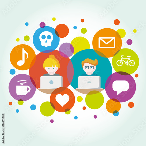 Social Media, network people with computers vector illustration
