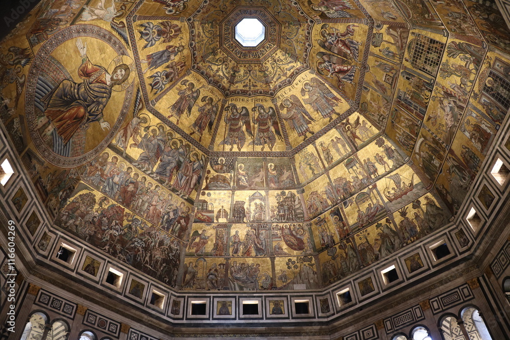 Circular painting with Christ in dome of Baptistery San Giovanni, Florence Italy