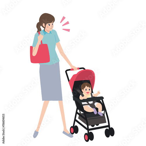 ベビーカー　親子　イラスト