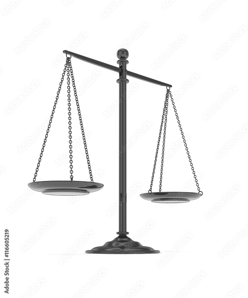 Isolated black scales on white background. Symbol of judgement. Law, measurement, liberty in one concept. 3D rendering. Isolated black scales on white background. Symbol of judgement. Law, measurement, liberty in one concept. 3D rendering.