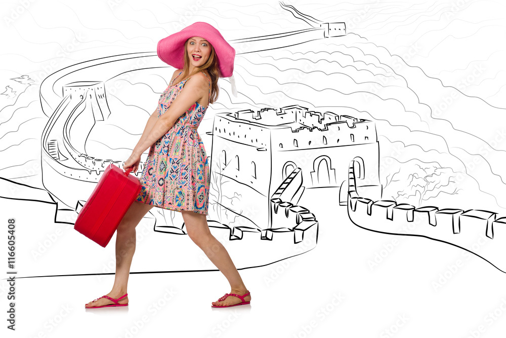 Young woman travelling to China to see Great Wall Young woman travelling to China to see Great Wall
