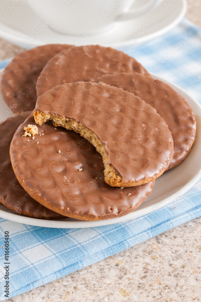 Chocolate coated digestive biscuits Stock Photo Adobe Stock