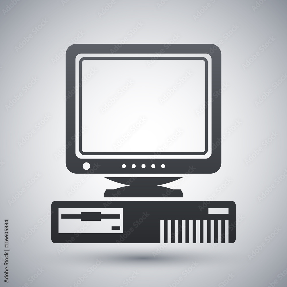 Vector Retro Computer with CRT Monitor icon. Old Computer with CRT Monitor simple icon on a light gray background Vector Retro Computer with CRT Monitor icon. Old Computer with CRT Monitor simple icon on a light gray background