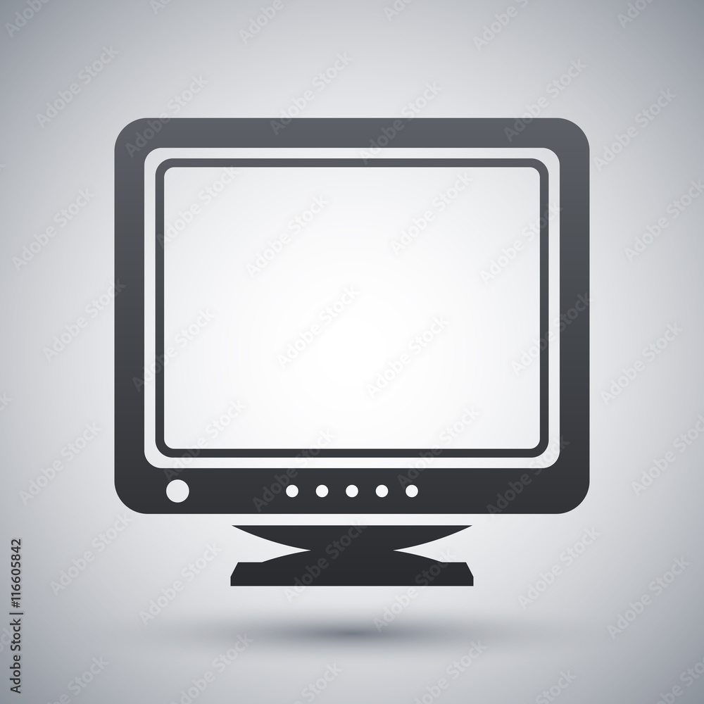 Vector Retro Computer Monitor icon. Old Computer Monitor simple icon on a light gray background Vector Retro Computer Monitor icon. Old Computer Monitor simple icon on a light gray background