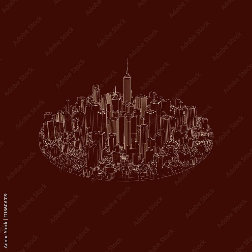 Fototapeta premium 3d city circle. Vector outline illustration.