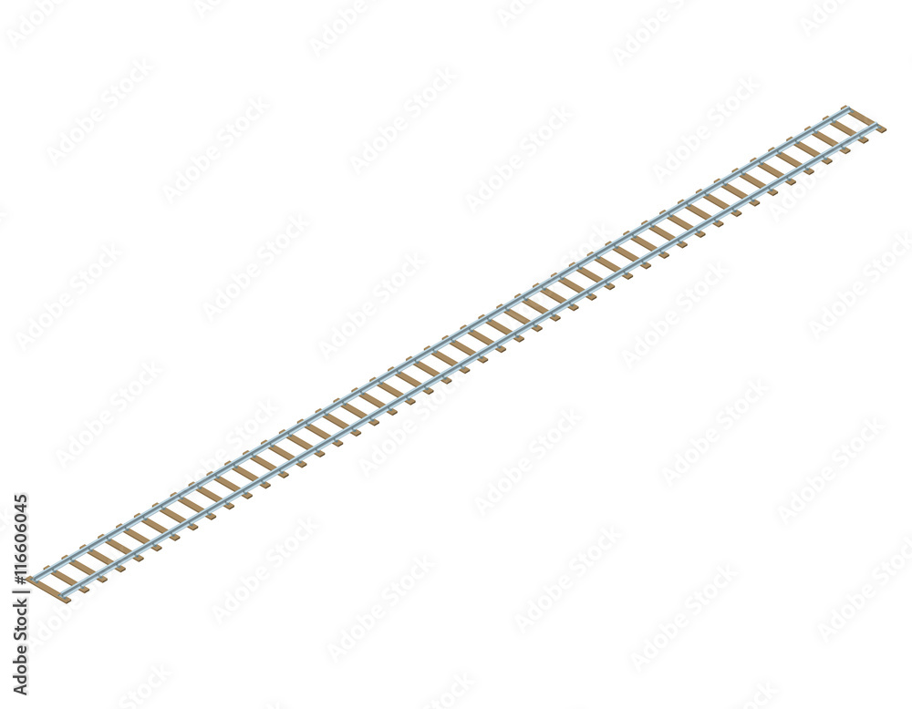 Railway track. 3d Vector illustration. 3d isometric style.