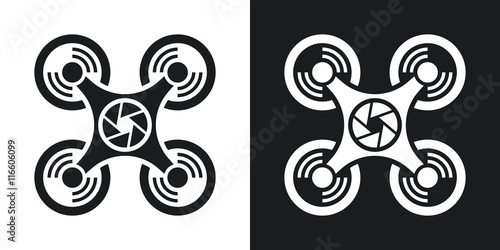 Vector drone with camera icon. Two-tone version on black and white background
