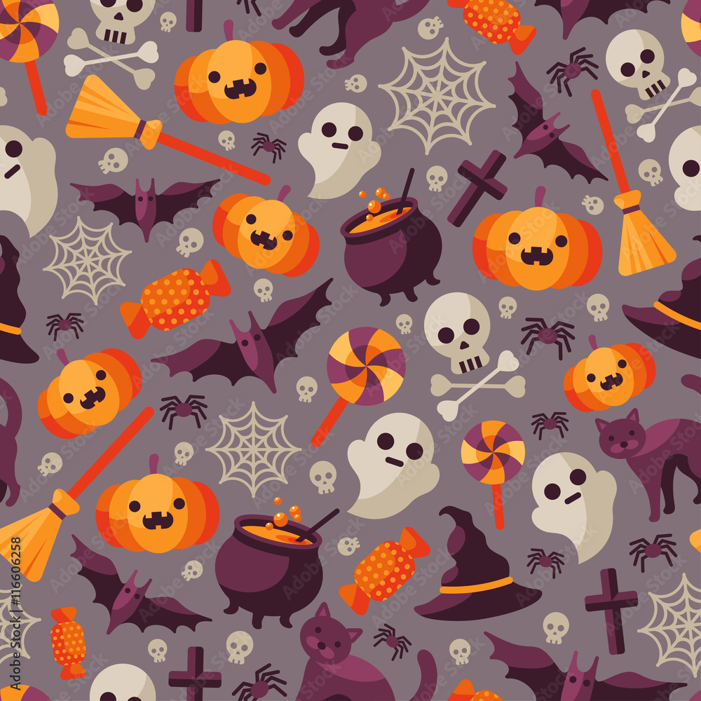 Dark Halloween Seamless Pattern with Icons Dark Halloween Seamless Pattern with Icons