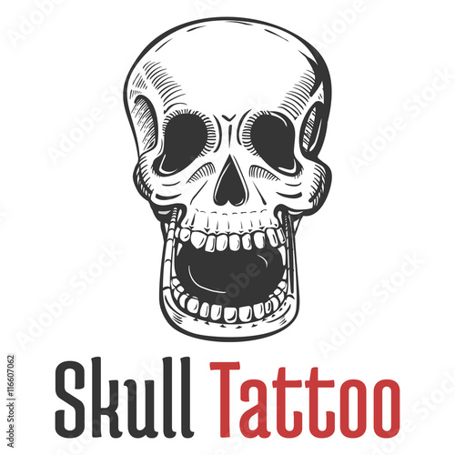 skeleton skull with wide opened mouth tattoo